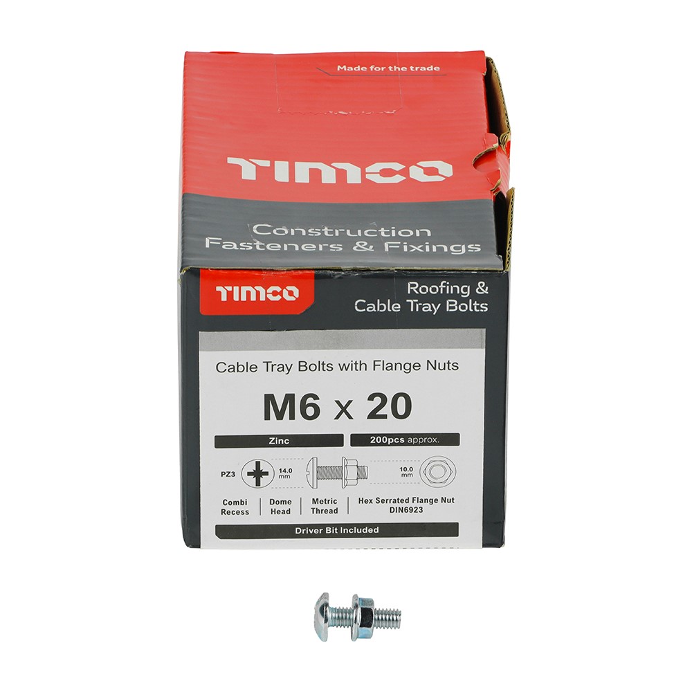 TIMCO Cable Tray Bolts with Flange Nuts - Zinc M6 x 20mm (200 Pack)