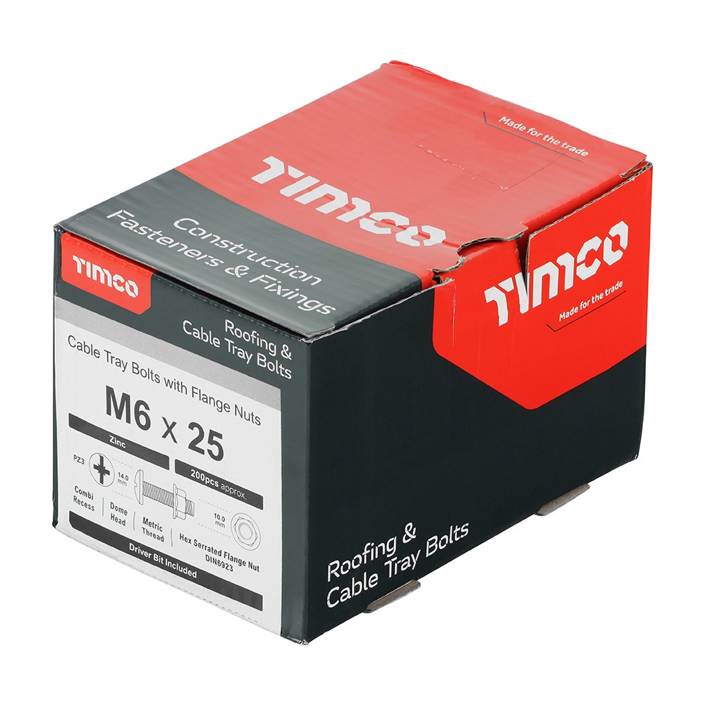 TIMCO Cable Tray Bolts with Flange Nuts - Zinc M6 x 25mm (200 Pack)