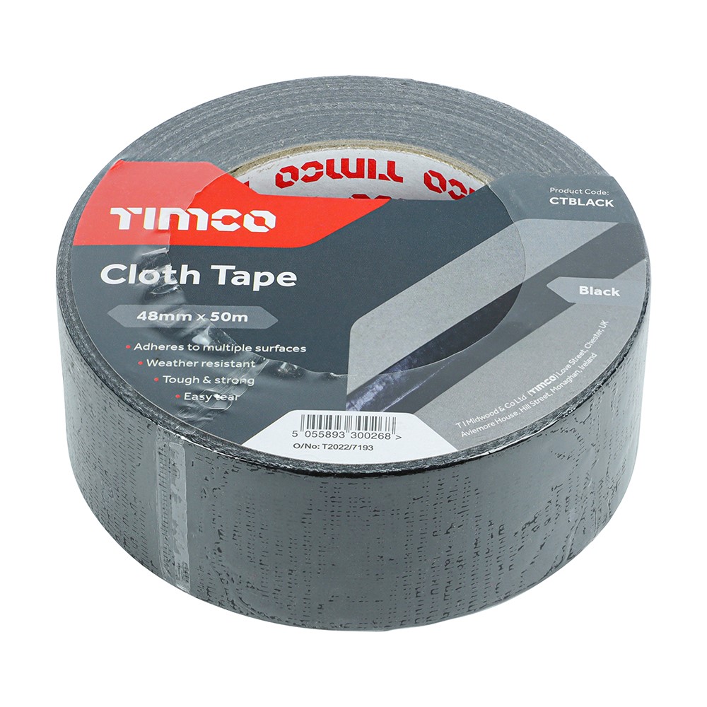 TIMCO Cloth Tape - Black 50m x 48mm