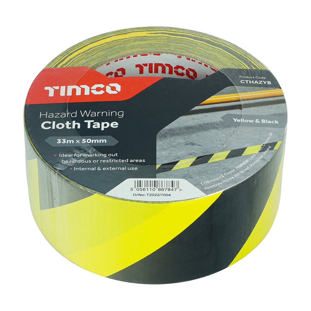 TIMCO Hazard Warning Cloth Tape and Black 33m x 50mm