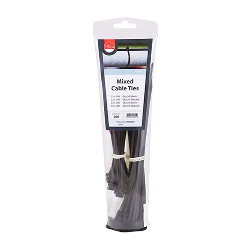 TIMCO Cable Ties - Mixed - Black & Natural Mixed 200 Pack (200 Tube)