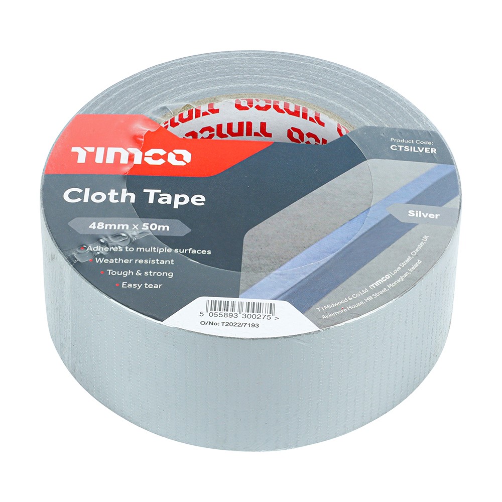 TIMCO Cloth Tape - Silver 50m x 48mm