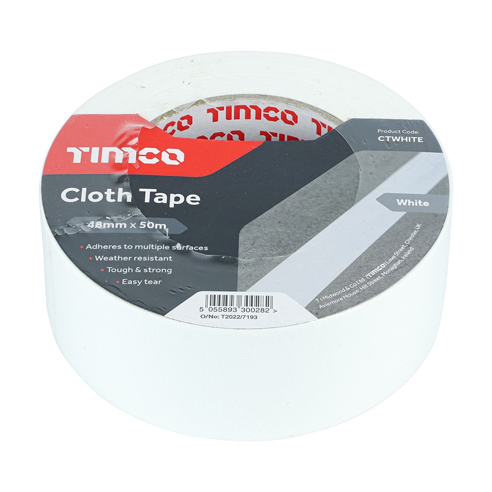 TIMCO Cloth Tape - White 50m x 48mm