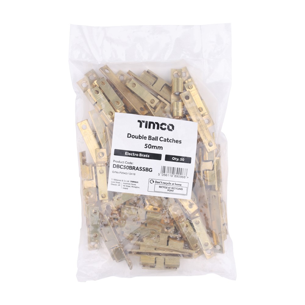 TIMCO Double Ball Catch - Brass - 50mm (50 pack)