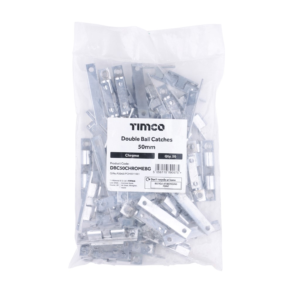 TIMCO Double Ball Catch - Chrome - 50mm (50 pack)