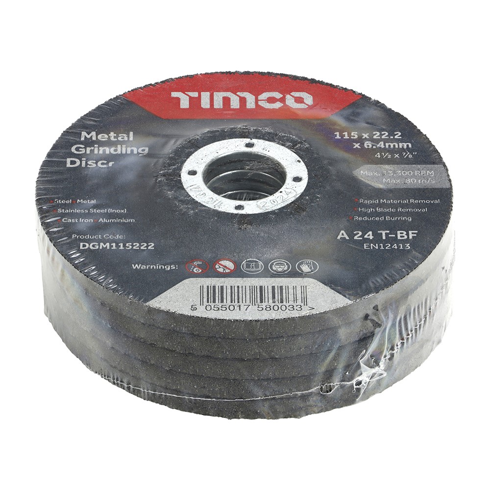 TIMCO Bonded Abrasive Disc - For Grinding 115 x 22.2 x 6.4mm (25 Pack)