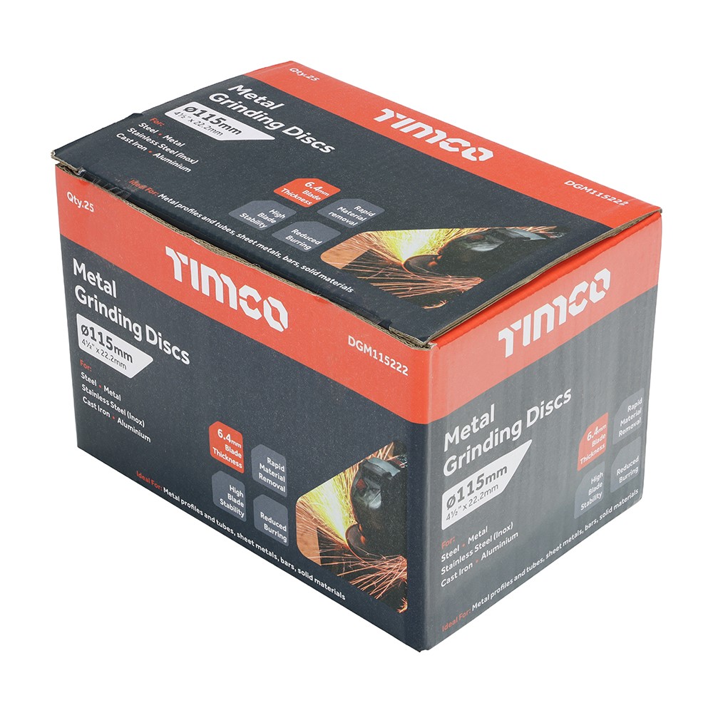 TIMCO Bonded Abrasive Disc - For Grinding 115 x 22.2 x 6.4mm (25 Pack)