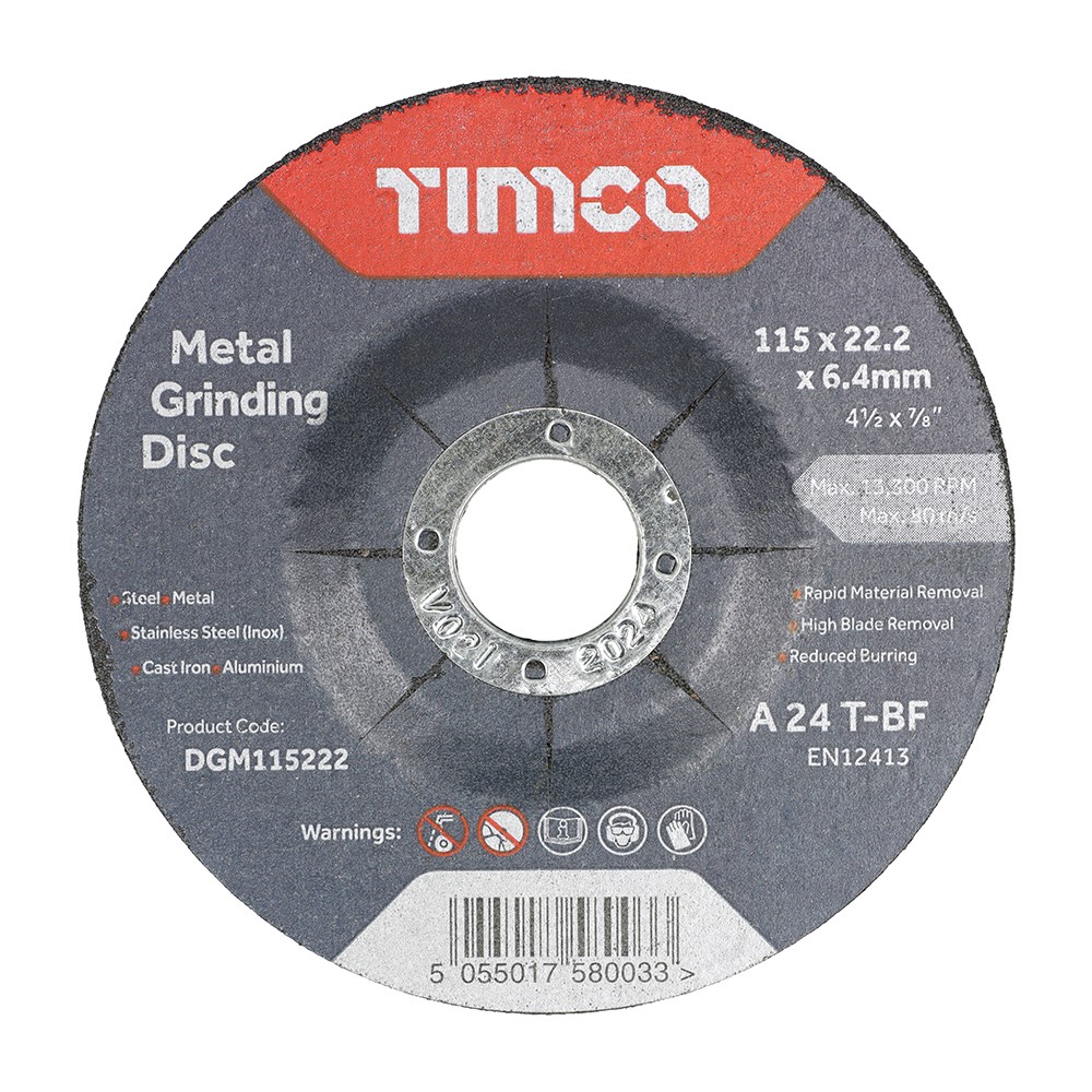 TIMCO Bonded Abrasive Disc - For Grinding 115 x 22.2 x 6.4mm (25 Pack)