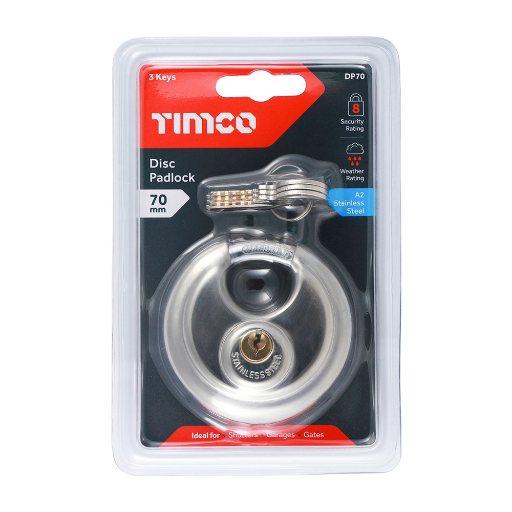 TIMCO Disc Padlock - A2 Stainless Steel 70mm