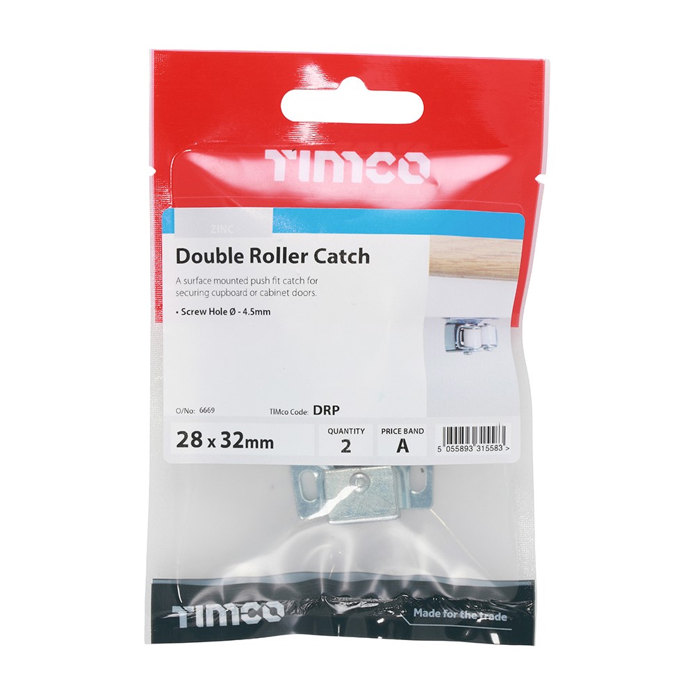 TIMCO Double Roller Catches - Zinc 28 x 32 x 1mm (2)