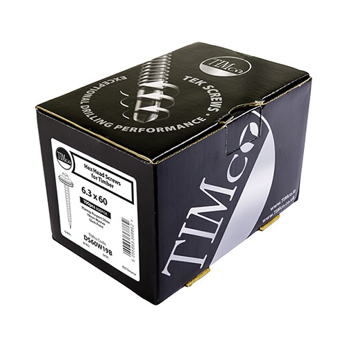 TIMCO Metal Construction Thin Sheet Metal to Timber Screws - Hex - EPDM Washer - Slash Point - Exterior - Silver Organic 6.3 x 25mm (100 Pack)