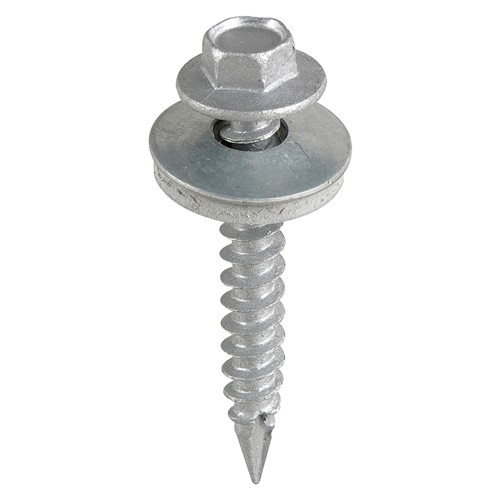 TIMCO Metal Construction Thin Sheet Metal to Timber Screws - Hex - EPDM Washer - Slash Point - Exterior - Silver Organic 6.3 x 25mm (100 Pack)