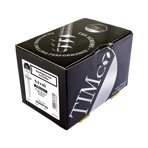 TIMCO Metal Construction Thin Sheet Metal to Timber Screws - Hex - EPDM Washer - Slash Point - Exterior - Silver Organic 6.3 x 32mm (100 Pack)