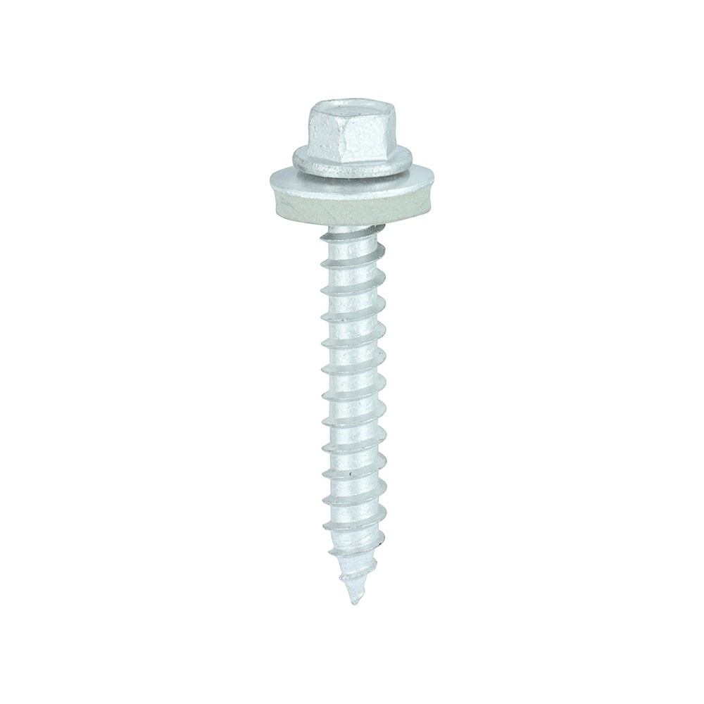 TIMCO Metal Construction Thin Sheet Metal to Timber Screws - Hex - EPDM Washer - Slash Point - Exterior - Silver Organic 6.3 x 45mm (100 Pack)