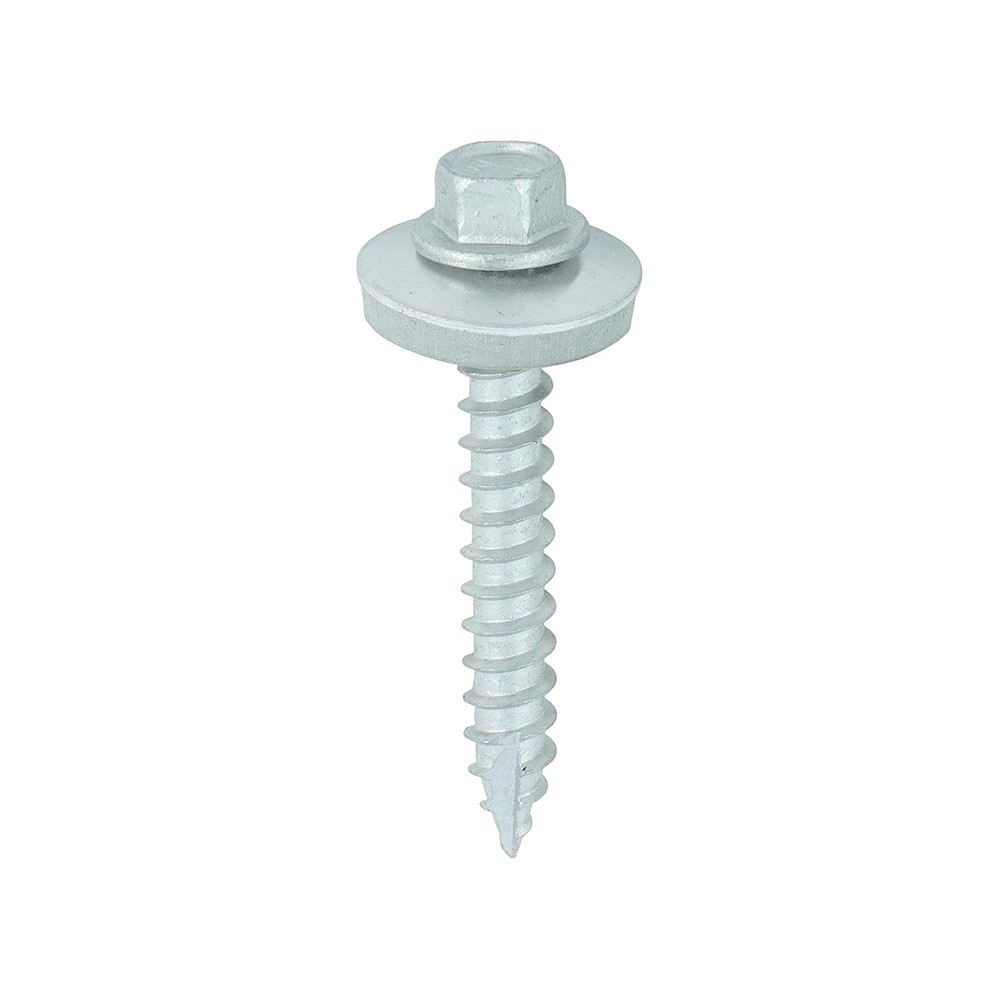 TIMCO Metal Construction Thin Sheet Metal to Timber Screws - Hex - EPDM Washer - Slash Point - Exterior - Silver Organic 6.3 x 45mm (100 Pack)