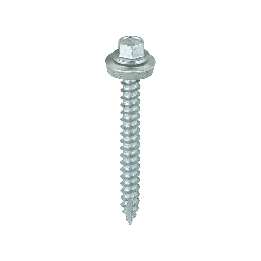 TIMCO Metal Construction Thin Sheet Metal to Timber Screws - Hex - EPDM Washer - Slash Point - Exterior - Silver Organic 6.3 x 60mm (100 Pack)