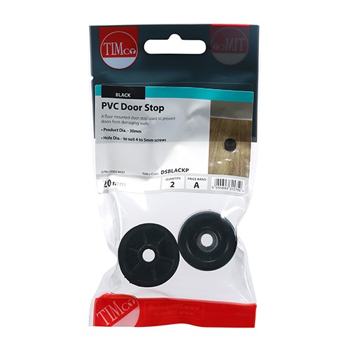 TIMCO PVC Door Stops - Black 32 x 21mm (2)