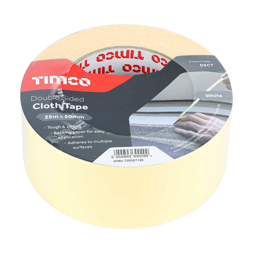 TIMCO Double Sided Cloth Tape - White 25m x 50mm