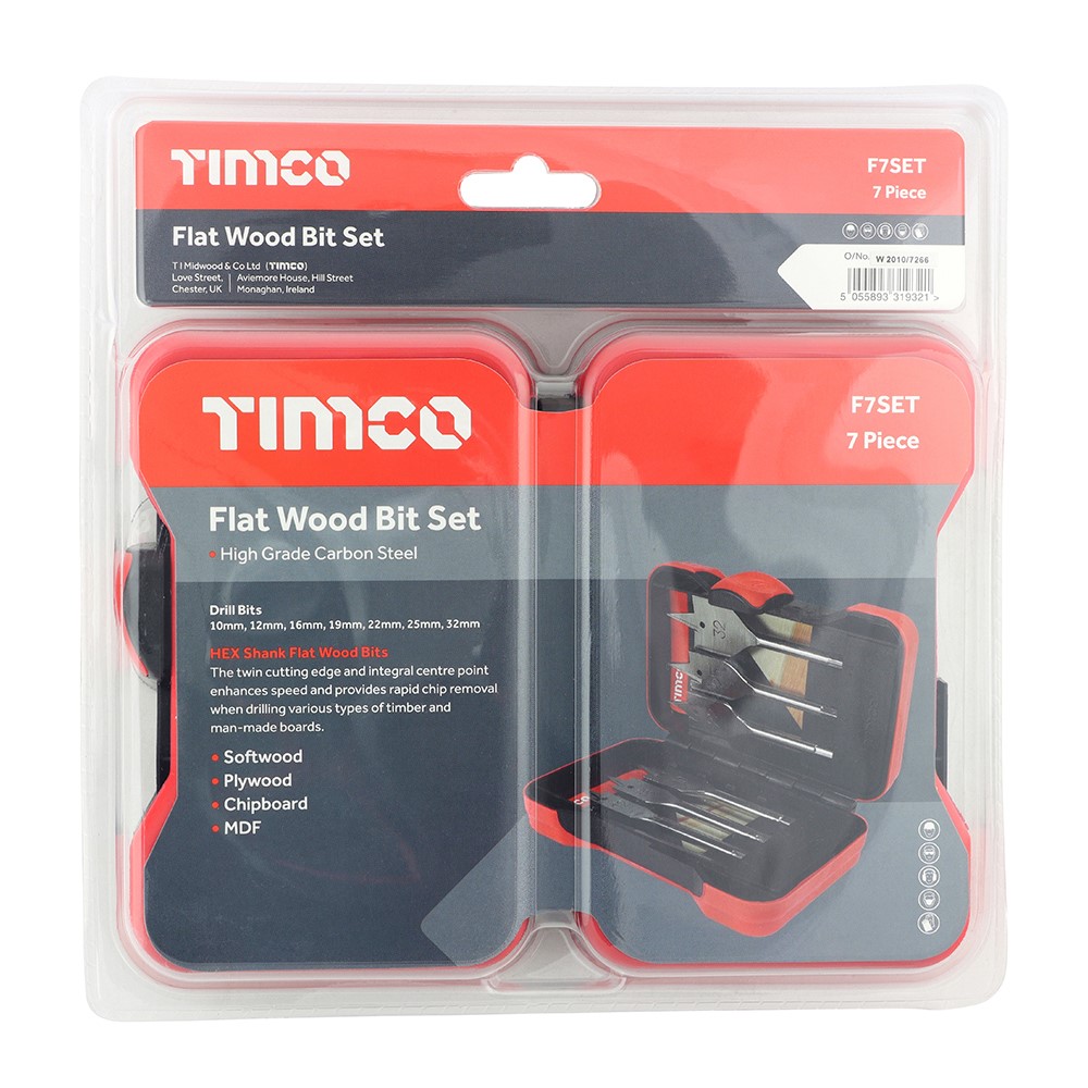 TIMCO Flat Wood Bit Set 7 Pack (7 Case)