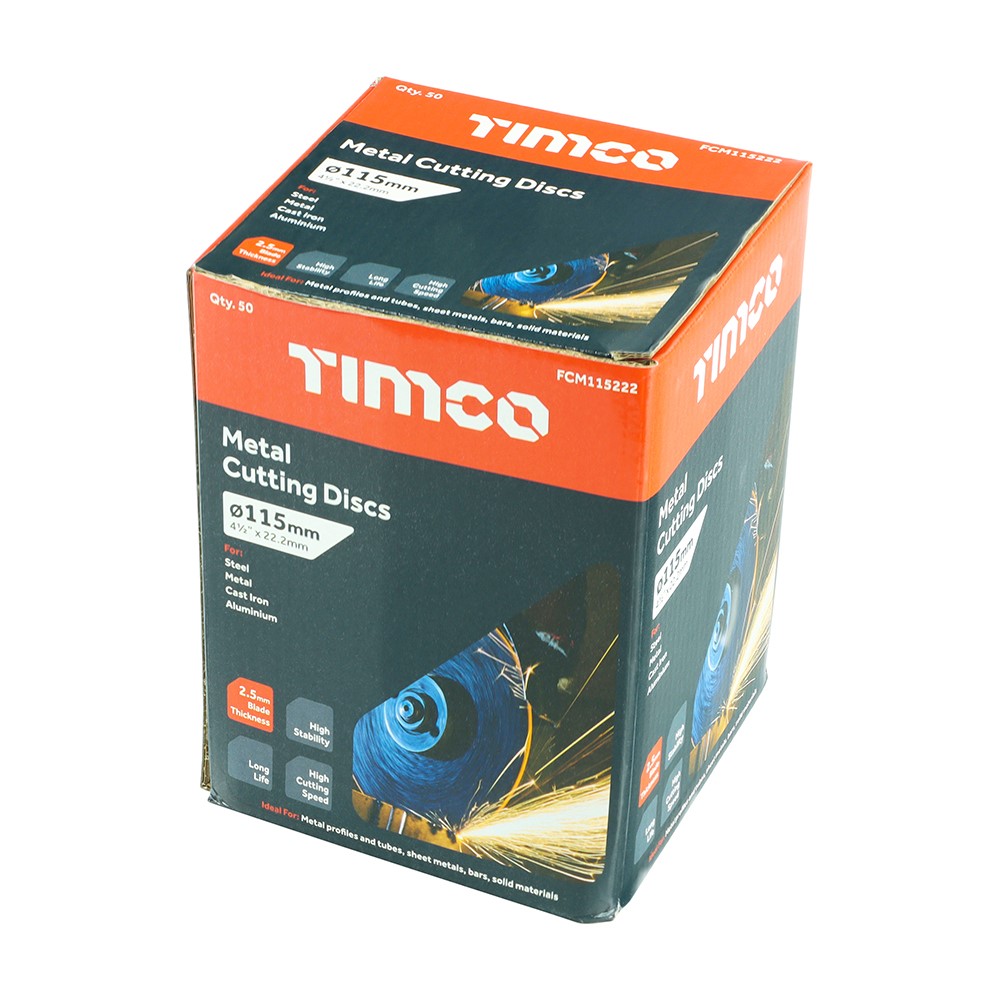 TIMCO Bonded Abrasive Disc - For Cutting 115 x 22.2 x 2.5mm (50 Pack)