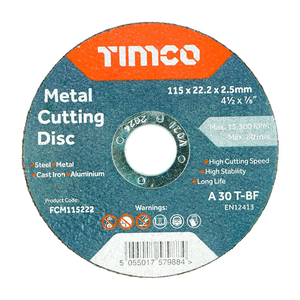 TIMCO Bonded Abrasive Disc - For Cutting 115 x 22.2 x 2.5mm (50 Pack)