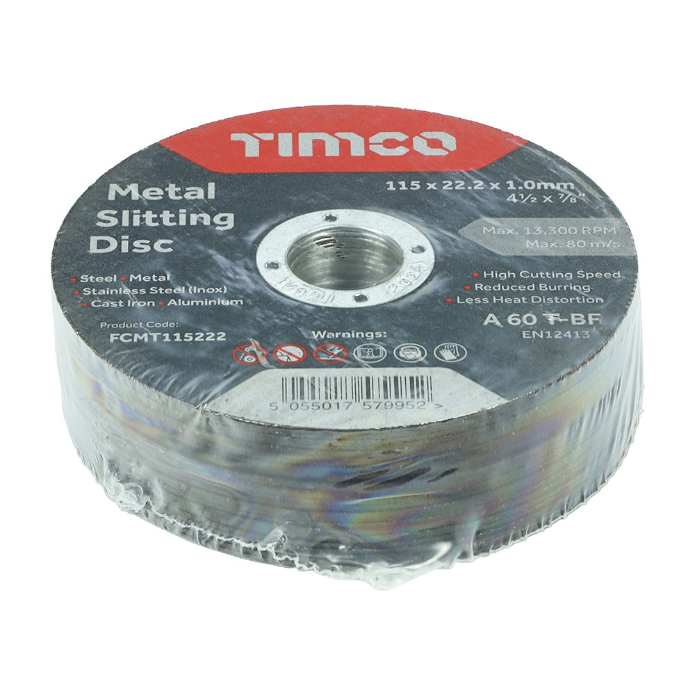 TIMCO Bonded Abrasive Disc - For Cutting 115 x 22.2 x 1.0mm (25 Pack)