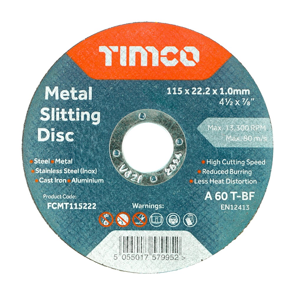 TIMCO Bonded Abrasive Disc - For Cutting 115 x 22.2 x 1.0mm (25 Pack)