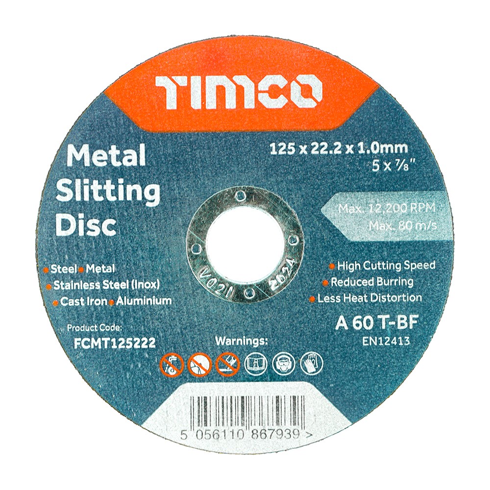 TIMCO Bonded Abrasive Disc - For Cutting 125 x 22.2 x 1.0mm (25 Pack)