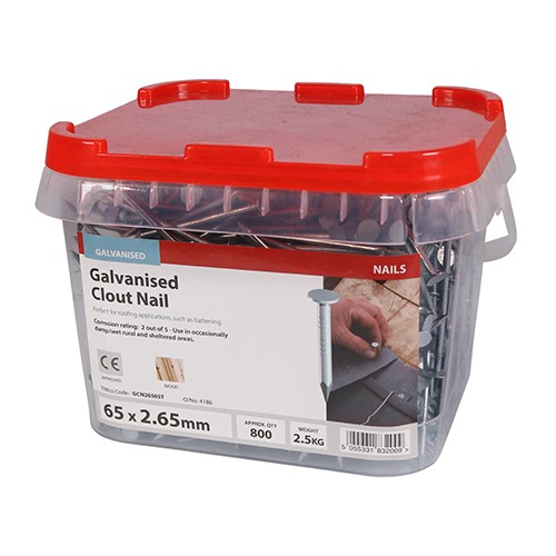 TIMCO Clout Nails - Galvanised 65 x 2.65mm (2.5kg TIMtub)