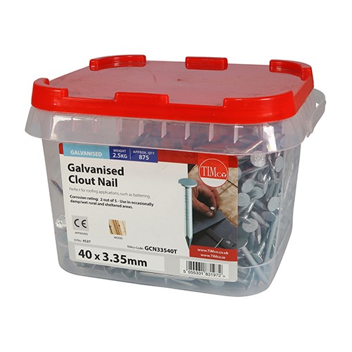 TIMCO Clout Nails - Galvanised 40 x 3.35mm (2.5kg TIMtub)