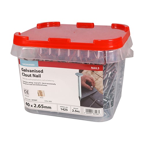 TIMCO Clout Nails - Galvanised 40 x 2.65mm (2.5kg TIMtub)