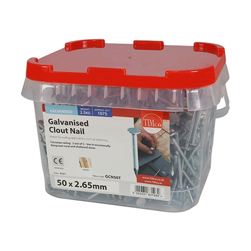TIMCO Clout Nails - Galvanised 50 x 2.65mm (2.5kg TIMtub)