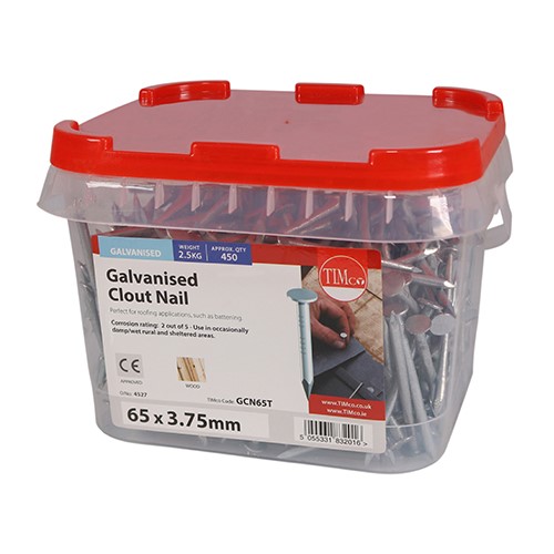TIMCO Clout Nails - Galvanised 65 x 3.75mm (2.5kg TIMtub)