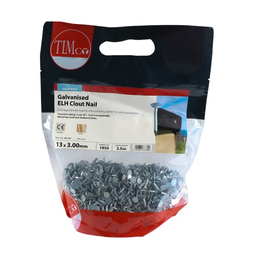 TIMCO Extra Large Head Clout Nails - Galvanised 13 x 3.00mm (2.5kg)