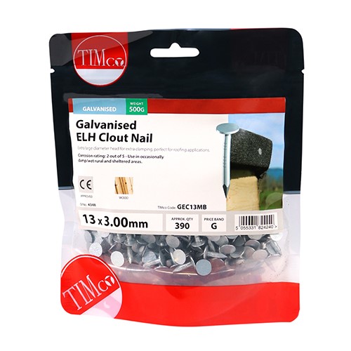 TIMCO Extra Large Head Clout Nails - Galvanised 13 x 3.00mm (0.5kg)