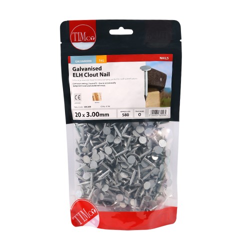 TIMCO Extra Large Head Clout Nails - Galvanised 20 x 3.00mm (1kg)