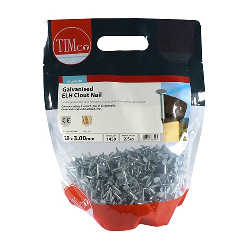 TIMCO Extra Large Head Clout Nails - Galvanised 20 x 3.00mm (2.5kg)