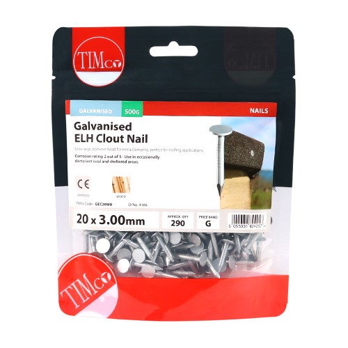 TIMCO Extra Large Head Clout Nails - Galvanised 20 x 3.00mm (0.5kg)