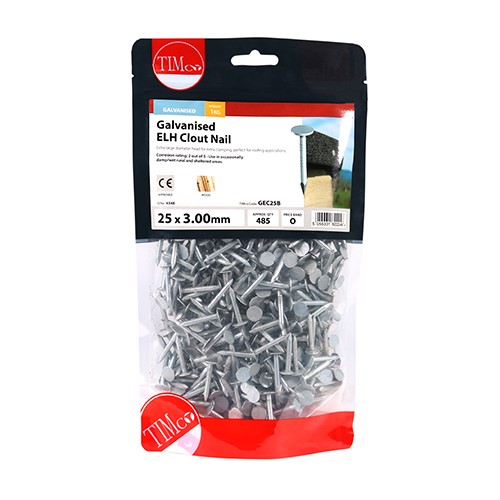 TIMCO Extra Large Head Clout Nails - Galvanised 25 x 3.00mm (1kg)