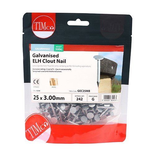 TIMCO Extra Large Head Clout Nails - Galvanised 25 x 3.00mm (0.5kg)