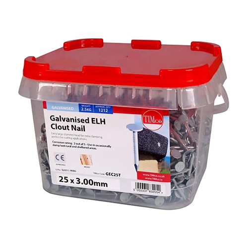 TIMCO Extra Large Head Clout Nails - Galvanised 25 x 3.00mm (2.5kg TIMtub)