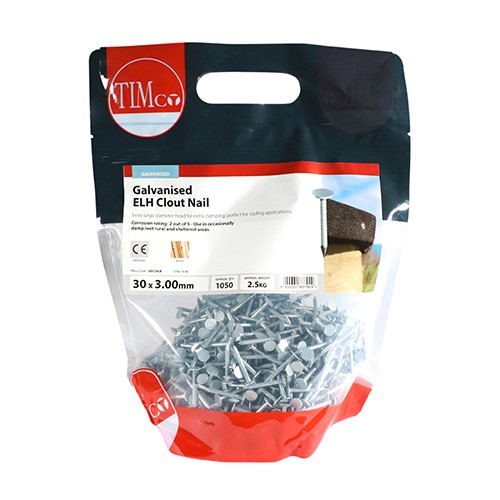 TIMCO Extra Large Head Clout Nails - Galvanised 30 x 3.00mm (2.5kg)