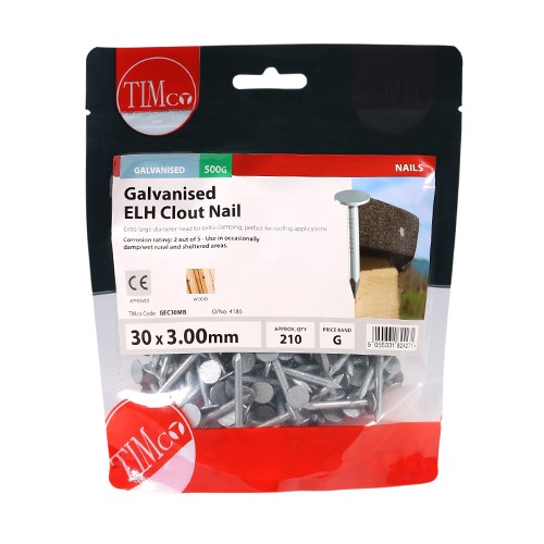 TIMCO Extra Large Head Clout Nails - Galvanised 30 x 3.00mm (0.5kg)