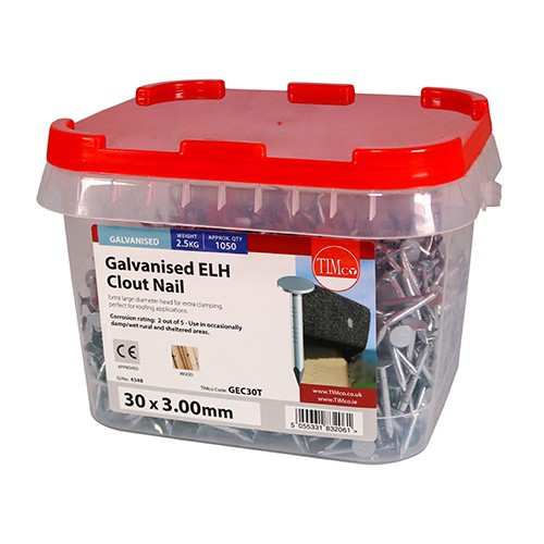 TIMCO Extra Large Head Clout Nails - Galvanised 30 x 3.00mm (2.5kg TIMtub)