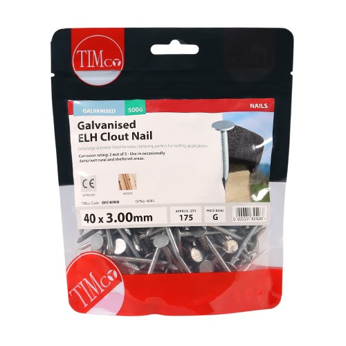 TIMCO Extra Large Head Clout Nails - Galvanised 40 x 3.00mm (0.5kg)
