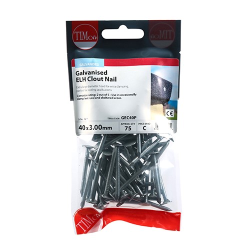 TIMCO Extra Large Head Clout Nails - Galvanised 40 x 3.00mm (75)