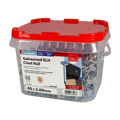 TIMCO Extra Large Head Clout Nails - Galvanised 40 x 3.00mm (2.5kg TIMtub)