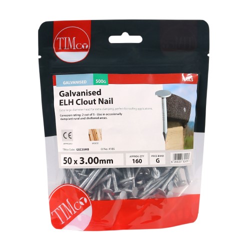 TIMCO Extra Large Head Clout Nails - Galvanised 50 x 3.00mm (0.5kg)