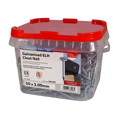 TIMCO Extra Large Head Clout Nails - Galvanised 50 x 3.00mm (2.5kg TIMtub)