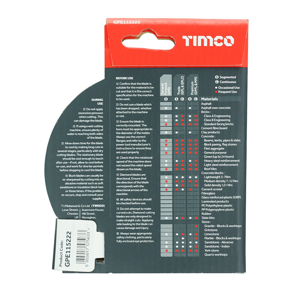 TIMCO General Purpose Diamond Blade - Segmented 115 x 22.2mm